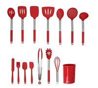 15PCS Silicone Cooking Utensil Set, Kitchen Utensils Set with Holder Silicone Kitchen Tools Non Stick Cookware with Stainless Steel Handle for Cooking (All red)