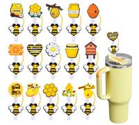 15Pcs Silicone Straw Covers Cap for Stanley Cup 20 30&40 Oz Cup, Honey Bee Yellow Styles Straw Toppers for Stanley 40 Oz Tumbler 10mm 0.4in Lid Accessories