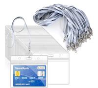 15pcs Silver Gray Lanyards for Neck with 15pcs Card Holder, Clear Plastic ID Card Holder and Lanyard, Horizontal Sealable Waterproof Name Badge Holders with Lanyard for ID Cards, Office, School