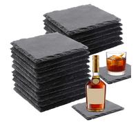 15PCS Slate Drink Coasters, 4 Inch Black Coasters Stone Coaster Set Square Stone Coasters Set Laser Engraving Blanks with Anti-Scratch Bottom for Home Office Kitchen