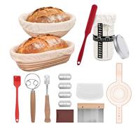 15PCS Sourdough Starter Kit, Include 2X Natural Rattan Bread Proofing Basket, Starter Jar, Lame Bread, Lame Dough Scraper Cloth Liner, Baking Mat, Essential Baking Tools, Baking Enthusiasts/Beginners
