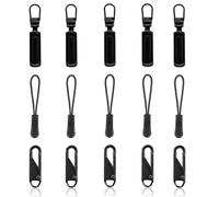 15Pcs Spare Zipper Pulls, Universal Zip Puller Replacement, Zipper Pull Replacement, Removable Zip Pulls for Purse, Clothes, Jeans, Suitcase, Luggage, Backpacks, Jackets (Black)