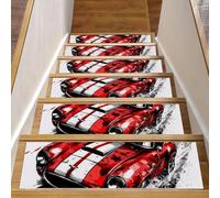 15PCS Stair Treads for Wooden Steps, 8 x 30 inches Non-Slip Carpet Stairs Runner Indoor for Kids Elders and Pets, Red Racing Car