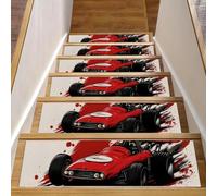 15PCS Stair Treads for Wooden Steps, 8 x 30 inches Non-Slip Carpet Stairs Runner Indoor for Kids Elders and Pets, Racing Car with Chequered Flag