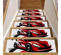 15PCS Stair Treads for Wooden Steps, 8 x 30 inches Non-Slip Carpet Stairs Runner Indoor for Kids Elders and Pets, Cool Racing Car on White Background