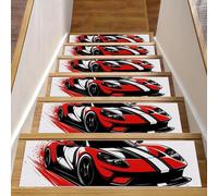 15PCS Stair Treads for Wooden Steps, 8 x 30 inches Non-Slip Carpet Stairs Runner Indoor for Kids Elders and Pets, Racing Car on White Background