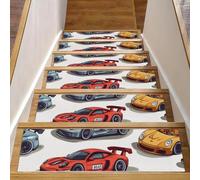 15PCS Stair Treads for Wooden Steps, 8 x 30 inches Non-Slip Carpet Stairs Runner Indoor for Kids Elders and Pets, Cool Racing Cars Seamless Pattern