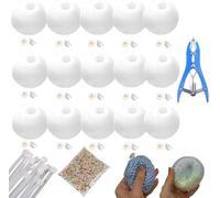 15Pcs Stress Ball Making Kit, Stress Ball Skin, Vacuum Squishy Pressure Balls with Lid & Air Pump & Expander Tool for Sensory & Stress Relief, DIY Stress Relief Toys Set (6cm,Milky White)