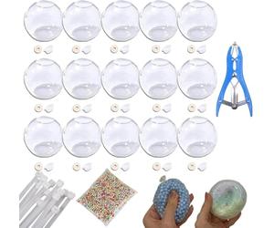 15Pcs Stress Ball Making Kit, Stress Ball Skin, Vacuum Squishy Pressure Balls with Lid & Air Pump & Expander Tool for Sensory & Stress Relief, DIY Stress Relief Toys Set (6cm,Transparent)