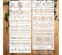 15Pcs Talavera Stencils for Crafts, Resuable Corner Border Stencils for Crafts Cake Stencil, Mexican Floral Lace Stencil for Furniture Wood Wall Canvas Floor, Border Stenciledor Painting Fabric DIY P