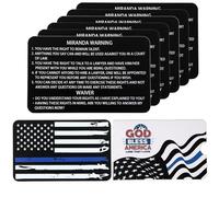 15PCS Thick Metal Miranda Warning Card with Sleeve, SFST Bend-Resistant Black Miranda Rights Cards, Thin Blue Line American Flag Design for Law Enforcement Police Accessories Gear Duty Gifts (15 PCS)