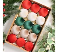 15PCS Velvet Christmas Baubles 6cm Tree Window Decor | Plastic Velvet Finish, 6x6x6cm Size, Pre-attached Hanging Loops, For Tree, Window, Mantel Display, 15-piece Set