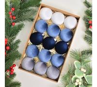 15PCS Velvet Christmas Baubles 6cm Tree Window Decor | Plastic Velvet Finish, 6x6x6cm Size, Pre-attached Hanging Loops, For Tree, Window, Mantel Display, 15-piece Set