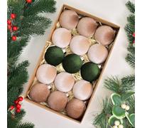 15PCS Velvet Christmas Baubles 6cm Tree Window Decor | Plastic Velvet Finish, 6x6x6cm Size, Pre-attached Hanging Loops, For Tree, Window, Mantel Display, 15-piece Set