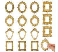 15pcs Vintage Mini Picture Frames Baroque Small Gold Frames, Tiny Picture Frames Little Antique Frames, Oval Rectangle Wall Hanging for DIY Photo Holiday Party Wedding Decoration Christmas