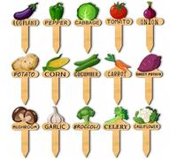 15PCS Watercolor Vegetable Plant Labels, Wooden Garden Labels with Printed Pattern, Wooden T Type Garden Stakes, Waterproof Wo/oden Vegetable Name Tags for Vegetable Seedling Identification