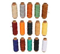 15pcs Waxed Thread 15 Colors 50 Meters Polyester Leather Sewing Thread, Wax Coated Hand Stitching Cord for DIY Crafts, Wallets Bags Tents with Easy Threading and No