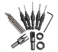15pcs Wood Countersink Drill Bit Set with Depth Stop, Adjustable Hex Shank for Pilot Holes and Ring Drilling, Metal Reamer and Chamfer Tool Kit for Woodworking