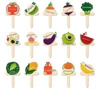 15Pcs Wooden Plant Markers with Cartoon Names T Shape for Efficient Vegetable and Fruit Garden Labeling (A)