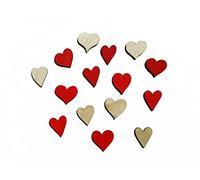 15pcs Wooden Red Painted & Natural Hearts Valentines Craft Shape MDF Blank Embellishment Laser Cutout Decoration (15pcs Hearts (Natural Wood), 2cm)