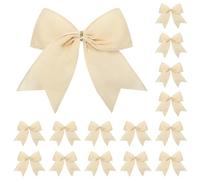 15PCS Xmas Tree Topper Bow Ornaments, 5.9" Soft Vintage Hanging Christmas Decors with Iron Wire for Home Thanksgiving Party Holiday Decoration