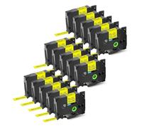 15PK Black On Yellow Strong Adhesive Labels Tape,Compatible for Brother TZe-s631 9/12/18/24mm Label Ribbon for P-Touch Printers(12mm)