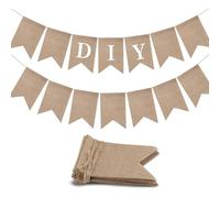 15Psc Blank Hessian Bunting Banner,12.7x17.8 cm Burlap Banner Flags,Pre-Strung DIY Brown Banner, Personalized Banner Party Decor for Christmas Birthday Wedding Baby Shower and Graduation(3.5m)