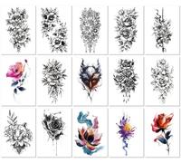 15sheets Colored Temporary Tattoos, Traditional Style, Realistic Calf Tattoos, Waterproof, Sweatproof, And Wear-Resistant.