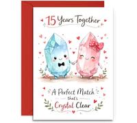 15th Anniversary Card - Cute Pair of Crystals Design - Crystal Anniversary Card - A5 Size Card with Red Envelope