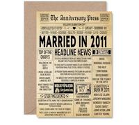 14th Anniversary Card for Men Women - Vintage Newspaper Married in 2011 - Happy 14 Year Wedding Anniversary Card for Companion Husband Partner Wife, A5 Anniversaries Greeting Cards
