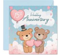 15th Anniversary Card for Women Men - Bears & Clouds - Happy 15 Year Wedding Anniversary Card for Companion Wife Partner Husband, 145mm Anniversaries Greeting Cards