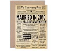 15th Anniversary Card for Women Men - Vintage Newspaper Married in 2010 - Happy 15 Year Wedding Anniversary Card for Companion Wife Partner Husband, 5x7 Inch Anniversaries Greeting Cards