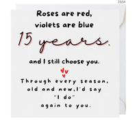 15th Anniversary Card with White Envelope, Romantic Poem Design, 6x6 Inch, 300gsm