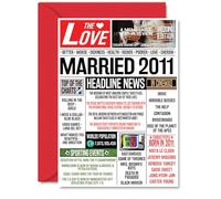 14th Anniversary Cards for Men Women - Married 2011 Newspaper - Happy 14 Wedding Anniversary Card for Husband Wife Brother Sister Aunt Uncle Vintage Retro 2011, A5 Greeting Cards