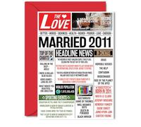 14th Anniversary Cards for Men Women - Married 2011 Newspaper - Happy 14 Wedding Anniversary Card for Husband Wife Brother Sister Aunt Uncle Vintage Retro 2011, 5x7 Inch Greeting Cards
