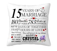 15th Anniversary Cushion Cover Gift for Him Her, 15 Years Anniversary Wedding Gifts Decorations for Couple Boyfriend Girlfriend Men Women Husband Wife, 15 Years of Marriage Pillow Case 45x45cm