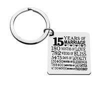 15th Anniversary Present for Couple Husband Wife 15 Years Wedding Anniversary Keychain Happy 15th Anniversary Keyring for Women Men Fifteen Years Marriage Gift for Her Him 15th Anniversary Keepsake