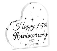 15th Anniversary Wedding Gifts for Couple Acrylic Plaque 15th Wedding Acrylic Heart Keepsake 15 Years of Marriage Celebration Decoration Gift for Husband Wife 15 Year Gift for Parent Couple Him Her