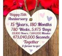 15th Anniversary Wooden Heart Plaque - Personalised Keepsake Gift for Grandparents, Parents, Him or Her - Rustic Charm, 10cm x 9cm (15th Anniversary)