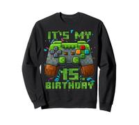 15th Birthday 15 Year Old Birthday Boy Gamer Pixel Number Sweatshirt