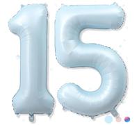 15th Birthday Balloons for Boys, 40'' Foil Self Inflating Light Baby Matte Blue Number 15 Balloon, Pastel Sky Blue Large Helium Mylar 15 Balloon Number for Birthday Party Decor Anniversary Decorations