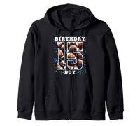 15th Birthday Boy 15 Years Old Football Birthday Boy Zip Hoodie