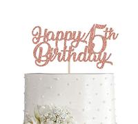 15th Birthday Cake Topper, Rose Gold Glitter Cheers To 15 Years Party Decoration, Supply