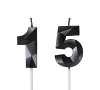 15th Birthday Candles for Cake,Black Number 15 Candle Decorations Birthday Party,3D Design Birthday Candle for Girls Boys 15th Birthday Theme Anniversary Supplie Decorations