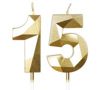 15th Birthday Candles for Cake,Gold Number 15 Candle Decorations Birthday Party,3D Design Birthday Candle for Girls Boys 15th Birthday Theme Anniversary Supplie Decorations