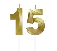 15th Birthday Candles for Cake - Gold Number Candle - Birthday Cake Topper for 15 Years Old Celebration - Anniversary Wedding Party Supplies Decorations