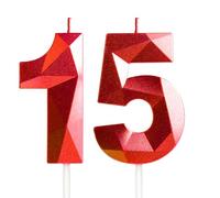 15th Birthday Candles for Cake,Red Number 15 Candle Decorations Birthday Party,3D Design Birthday Candle for Girls Boys 15th Birthday Theme Anniversary Supplie Decorations
