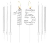 15th Birthday Candles, Silver Number 15 Cake Topper for Girls Boys Women Men - Party Decorations for Anniversary and Wedding