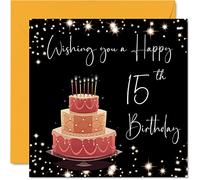 15th Birthday Card for Girls Boys - Stylish Elegant - Happy Birthday Cards for 15 Year Old Teenage Girl Son Daughter Brother Sister Grandson Friend, 145mm Greeting Cards Gift