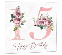 15th Birthday Card for Girls - Floral 15th Birthday Cards for 15 year old Daughter girl fifteen, fifteenth Granddaughter Sister Niece cousin